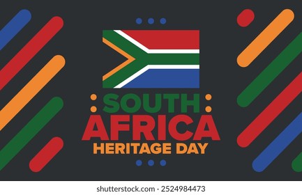 South Africa Heritage Day. Happy holiday. Celebrate culture and traditions of nation. South African flag. Poster with illustration. Pattern design. Vector