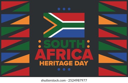 South Africa Heritage Day. Happy holiday. Celebrate culture and traditions of nation. South African flag. Poster with illustration. Pattern design. Vector