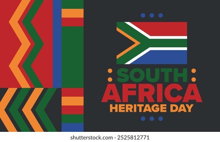 South Africa Heritage Day. Happy holiday. Celebrate culture and traditions of nation. South African flag. Poster with illustration. Pattern design. Vector