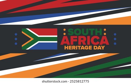 South Africa Heritage Day. Happy holiday. Celebrate culture and traditions of nation. South African flag. Poster with illustration. Pattern design. Vector