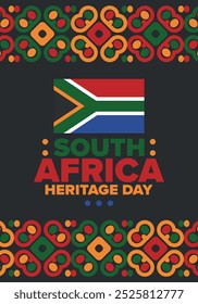 South Africa Heritage Day. Happy holiday. Celebrate culture and traditions of nation. South African flag. Poster with illustration. Pattern design. Vector