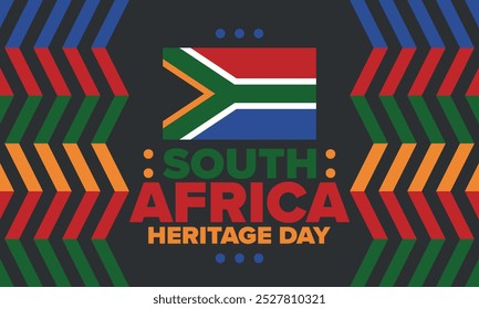 South Africa Heritage Day. Happy holiday. Celebrate culture and traditions of nation. South African flag. Poster with illustration. Pattern design. Vector