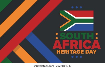 South Africa Heritage Day. Happy holiday. Celebrate culture and traditions of nation. South African flag. Poster with illustration. Pattern design. Vector