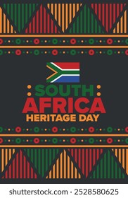 South Africa Heritage Day. Happy holiday. Celebrate culture and traditions of nation. South African flag. Poster with illustration. Pattern design. Vector