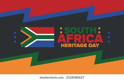 South Africa Heritage Day. Happy holiday. Celebrate culture and traditions of nation. South African flag. Poster with illustration. Pattern design. Vector