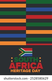 South Africa Heritage Day. Happy holiday. Celebrate culture and traditions of nation. South African flag. Poster with illustration. Pattern design. Vector