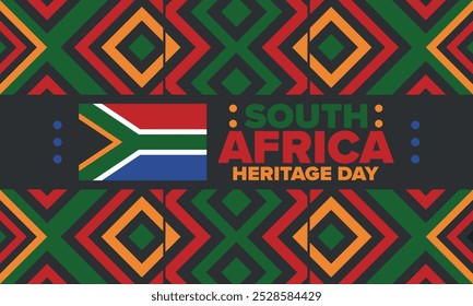 South Africa Heritage Day. Happy holiday. Celebrate culture and traditions of nation. South African flag. Poster with illustration. Pattern design. Vector