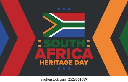 South Africa Heritage Day. Happy holiday. Celebrate culture and traditions of nation. South African flag. Poster with illustration. Pattern design. Vector