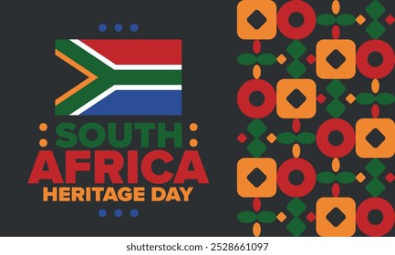 South Africa Heritage Day. Happy holiday. Celebrate culture and traditions of nation. South African flag. Poster with illustration. Pattern design. Vector