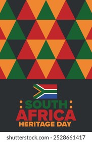 South Africa Heritage Day. Happy holiday. Celebrate culture and traditions of nation. South African flag. Poster with illustration. Pattern design. Vector