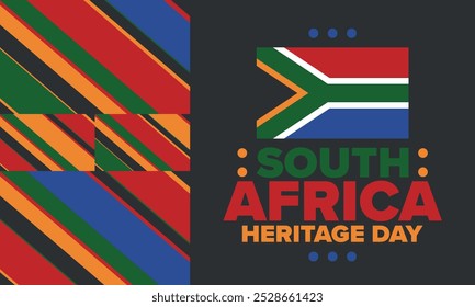 South Africa Heritage Day. Happy holiday. Celebrate culture and traditions of nation. South African flag. Poster with illustration. Pattern design. Vector