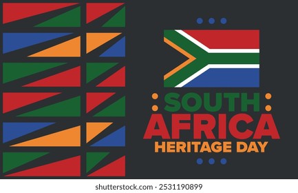 South Africa Heritage Day. Happy holiday. Celebrate culture and traditions of nation. South African flag. Poster with illustration. Pattern design. Vector