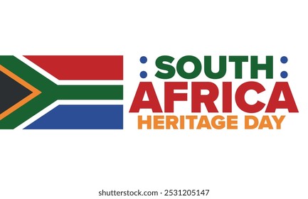 South Africa Heritage Day. Happy holiday. Celebrate culture and traditions of nation. South African flag. Poster with illustration. Pattern design. Vector