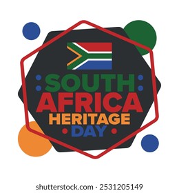 South Africa Heritage Day. Happy holiday. Celebrate culture and traditions of nation. South African flag. Poster with illustration. Pattern design. Vector