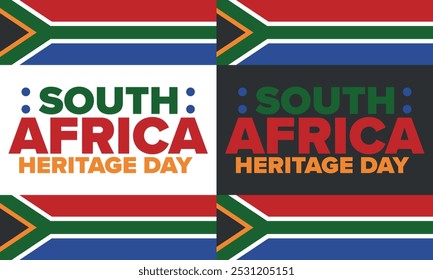 South Africa Heritage Day. Happy holiday. Celebrate culture and traditions of nation. South African flag. Poster with illustration. Pattern design. Vector