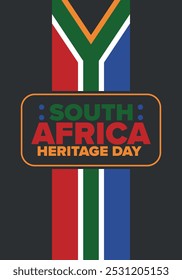 South Africa Heritage Day. Happy holiday. Celebrate culture and traditions of nation. South African flag. Poster with illustration. Pattern design. Vector