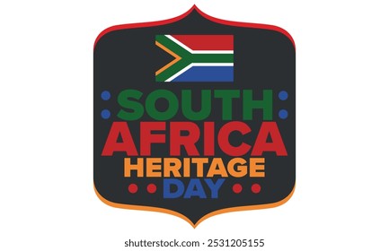 South Africa Heritage Day. Happy holiday. Celebrate culture and traditions of nation. South African flag. Poster with illustration. Pattern design. Vector