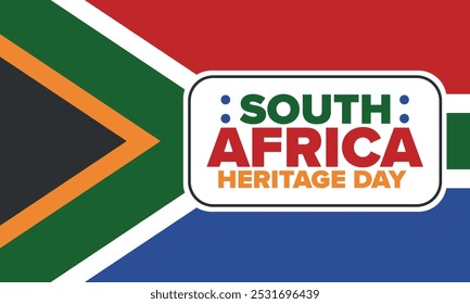 South Africa Heritage Day. Happy holiday. Celebrate culture and traditions of nation. South African flag. Poster with illustration. Pattern design. Vector