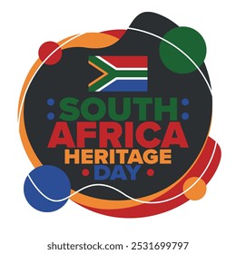 South Africa Heritage Day. Happy holiday. Celebrate culture and traditions of nation. South African flag. Poster with illustration. Pattern design. Vector