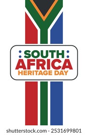 South Africa Heritage Day. Happy holiday. Celebrate culture and traditions of nation. South African flag. Poster with illustration. Pattern design. Vector