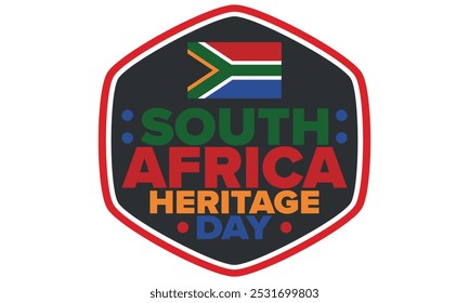 South Africa Heritage Day. Happy holiday. Celebrate culture and traditions of nation. South African flag. Poster with illustration. Pattern design. Vector