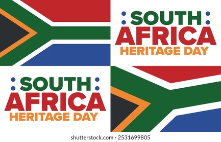 South Africa Heritage Day. Happy holiday. Celebrate culture and traditions of nation. South African flag. Poster with illustration. Pattern design. Vector