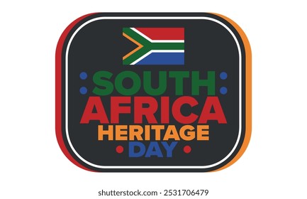 South Africa Heritage Day. Happy holiday. Celebrate culture and traditions of nation. South African flag. Poster with illustration. Pattern design. Vector