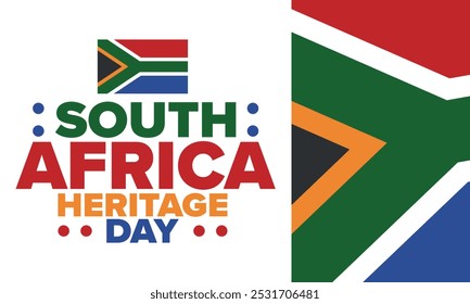 South Africa Heritage Day. Happy holiday. Celebrate culture and traditions of nation. South African flag. Poster with illustration. Pattern design. Vector