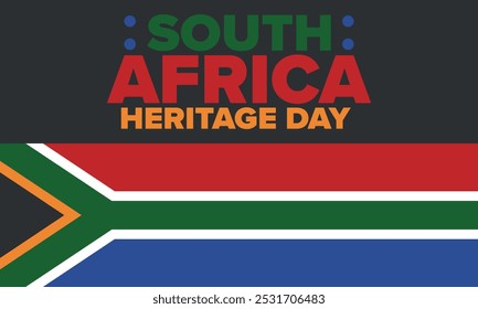 South Africa Heritage Day. Happy holiday. Celebrate culture and traditions of nation. South African flag. Poster with illustration. Pattern design. Vector