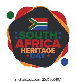 South Africa Heritage Day. Happy holiday. Celebrate culture and traditions of nation. South African flag. Poster with illustration. Pattern design. Vector