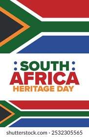 South Africa Heritage Day. Happy holiday. Celebrate culture and traditions of nation. South African flag. Poster with illustration. Pattern design. Vector