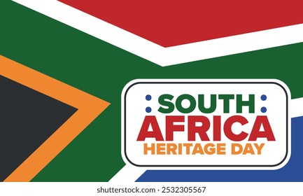 South Africa Heritage Day. Happy holiday. Celebrate culture and traditions of nation. South African flag. Poster with illustration. Pattern design. Vector