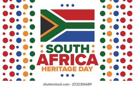 South Africa Heritage Day. Happy holiday. Celebrate culture and traditions of nation. South African flag. Poster with illustration. Pattern design. Vector