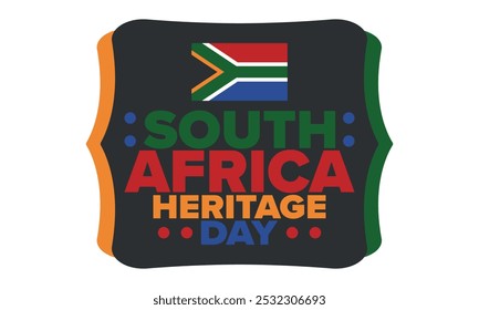 South Africa Heritage Day. Happy holiday. Celebrate culture and traditions of nation. South African flag. Poster with illustration. Pattern design. Vector