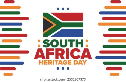 South Africa Heritage Day. Happy holiday. Celebrate culture and traditions of nation. South African flag. Poster with illustration. Pattern design. Vector