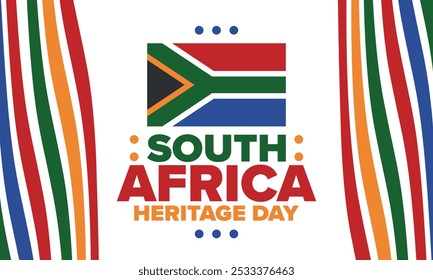 South Africa Heritage Day. Happy holiday. Celebrate culture and traditions of nation. South African flag. Poster with illustration. Pattern design. Vector