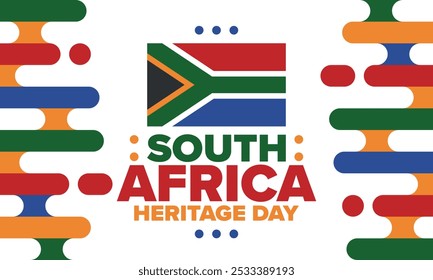 South Africa Heritage Day. Happy holiday. Celebrate culture and traditions of nation. South African flag. Poster with illustration. Pattern design. Vector