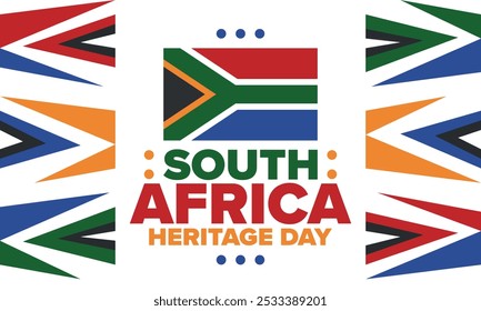 South Africa Heritage Day. Happy holiday. Celebrate culture and traditions of nation. South African flag. Poster with illustration. Pattern design. Vector