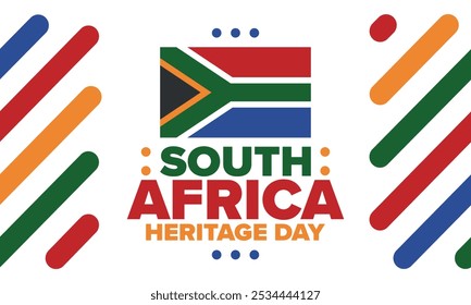 South Africa Heritage Day. Happy holiday. Celebrate culture and traditions of nation. South African flag. Poster with illustration. Pattern design. Vector