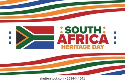 South Africa Heritage Day. Happy holiday. Celebrate culture and traditions of nation. South African flag. Poster with illustration. Pattern design. Vector