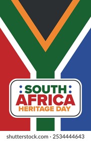 South Africa Heritage Day. Happy holiday. Celebrate culture and traditions of nation. South African flag. Poster with illustration. Pattern design. Vector