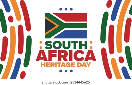 South Africa Heritage Day. Happy holiday. Celebrate culture and traditions of nation. South African flag. Poster with illustration. Pattern design. Vector