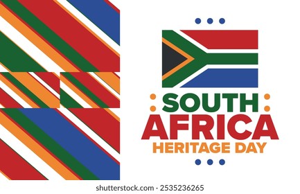 South Africa Heritage Day. Happy holiday. Celebrate culture and traditions of nation. South African flag. Poster with illustration. Pattern design. Vector