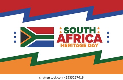 South Africa Heritage Day. Happy holiday. Celebrate culture and traditions of nation. South African flag. Poster with illustration. Pattern design. Vector