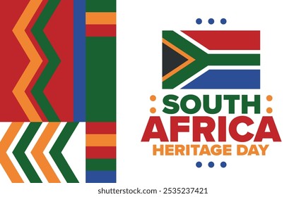 South Africa Heritage Day. Happy holiday. Celebrate culture and traditions of nation. South African flag. Poster with illustration. Pattern design. Vector