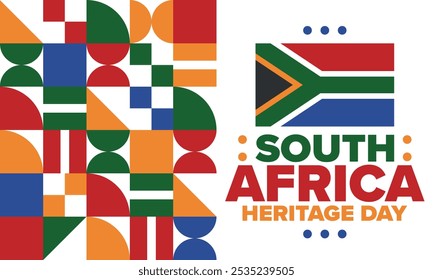 South Africa Heritage Day. Happy holiday. Celebrate culture and traditions of nation. South African flag. Poster with illustration. Pattern design. Vector