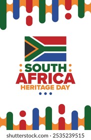 South Africa Heritage Day. Happy holiday. Celebrate culture and traditions of nation. South African flag. Poster with illustration. Pattern design. Vector