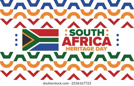 South Africa Heritage Day. Happy holiday. Celebrate culture and traditions of nation. South African flag. Poster with illustration. Pattern design. Vector