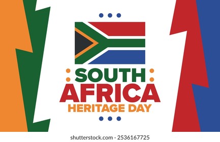 South Africa Heritage Day. Happy holiday. Celebrate culture and traditions of nation. South African flag. Poster with illustration. Pattern design. Vector