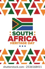 South Africa Heritage Day. Happy holiday. Celebrate culture and traditions of nation. South African flag. Poster with illustration. Pattern design. Vector